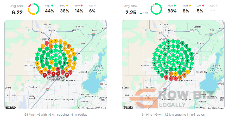 Local Dominator before and after grid for sewer inspection: average rank 6.22 to 2.25